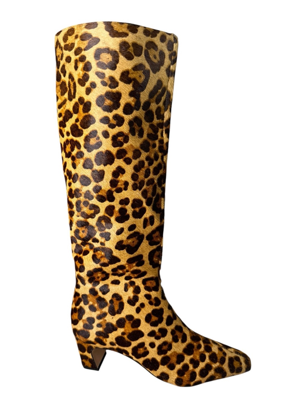 NWT Gianni Bini Weslye Leopard Real Calf Hair Snip Toe Tall Boots Brown Size 7.5